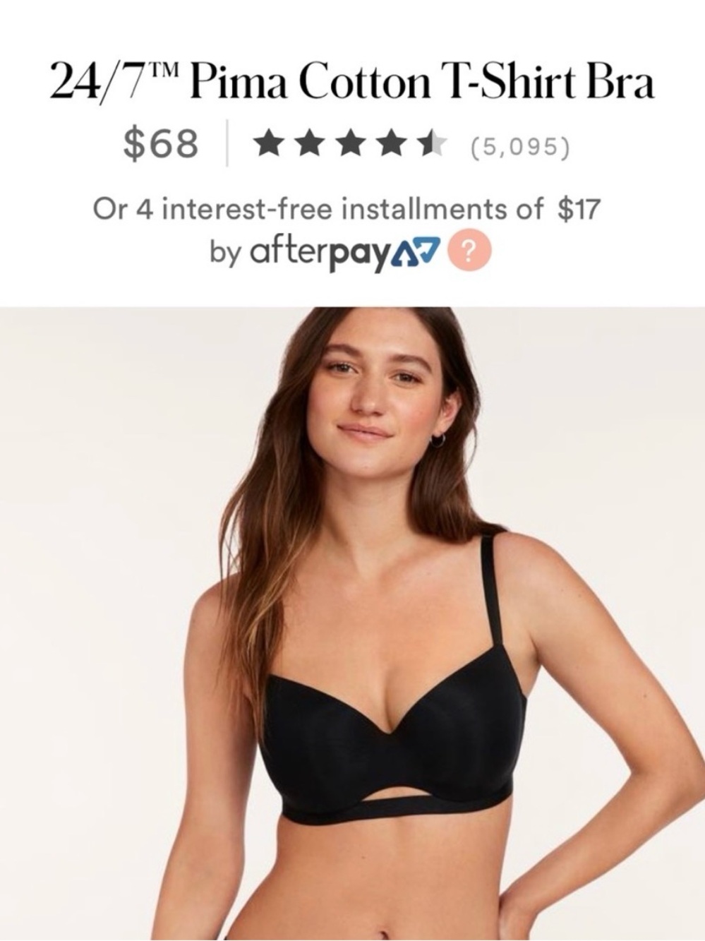 ThirdLove 24/7 Pima Cotton T-Shirt Bra - Black